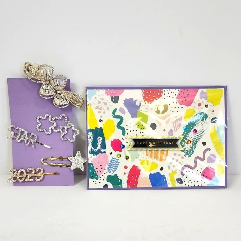 Birthday Card + Set of 5x (five) Decorative Hair Clip Burgoyne KJS Industries